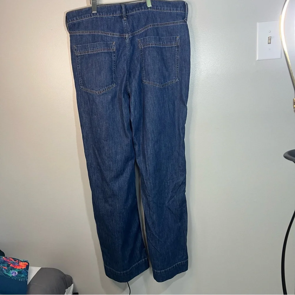 J Crew Classic Blue Women's Wide Leg Cotton Denim Trousers Jeans Size 32